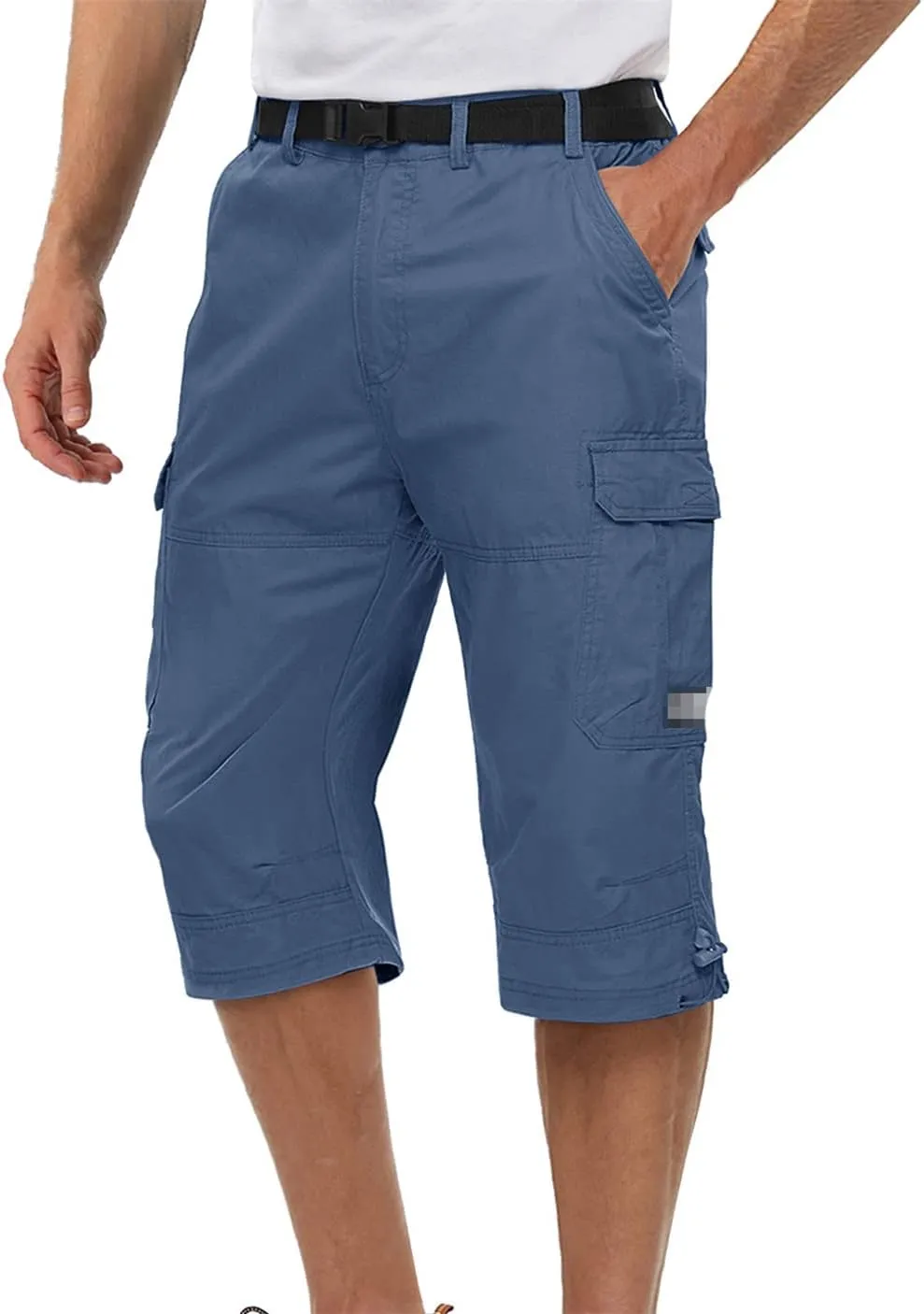 Wjnvfioo 3/4 Long Shorts Men's Tactical Capri Pants Multi Pocket Summer Work Cargo Pants Below Knee Length Shorts