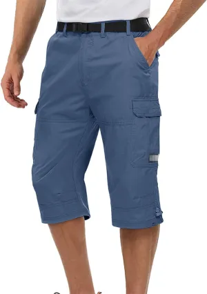 Wjnvfioo 3/4 Long Shorts Men's Tactical Capri Pants Multi Pocket Summer Work Cargo Pants Below Knee Length Shorts