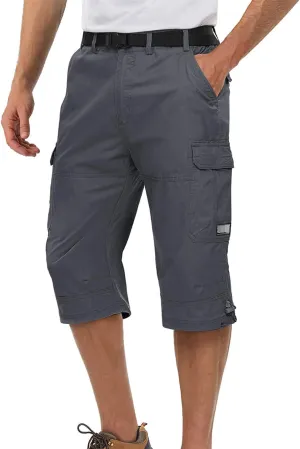 Wjnvfioo 3/4 Long Shorts Men's Tactical Capri Pants Multi Pocket Summer Work Cargo Pants Below Knee Length Shorts
