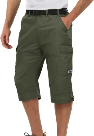 Wjnvfioo 3/4 Long Shorts Men's Tactical Capri Pants Multi Pocket Summer Work Cargo Pants Below Knee Length Shorts