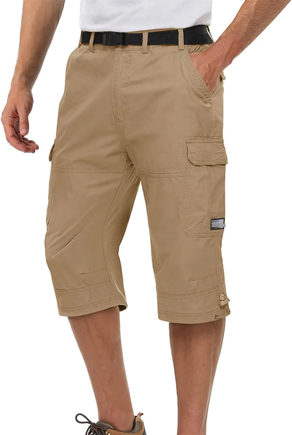 Wjnvfioo 3/4 Long Shorts Men's Tactical Capri Pants Multi Pocket Summer Work Cargo Pants Below Knee Length Shorts