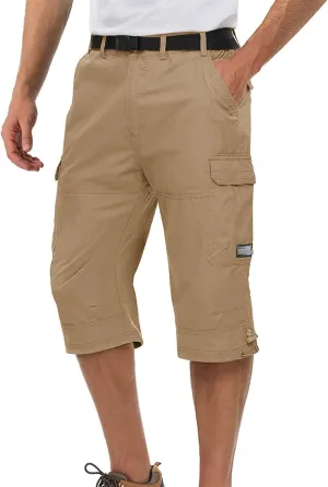Wjnvfioo 3/4 Long Shorts Men's Tactical Capri Pants Multi Pocket Summer Work Cargo Pants Below Knee Length Shorts
