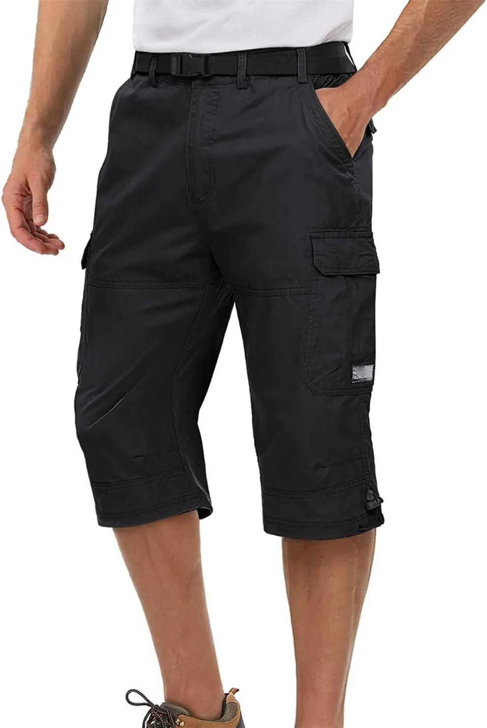 Wjnvfioo 3/4 Long Shorts Men's Tactical Capri Pants Multi Pocket Summer Work Cargo Pants Below Knee Length Shorts