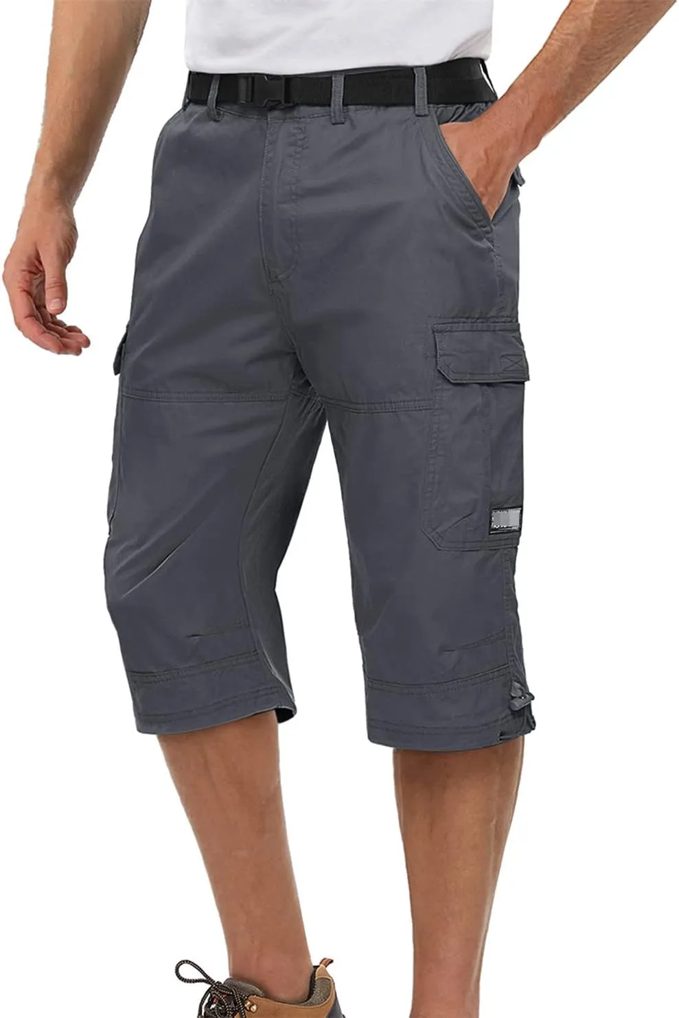 Wjnvfioo 3/4 Long Shorts Men's Tactical Capri Pants Multi Pocket Summer Work Cargo Pants Below Knee Length Shorts
