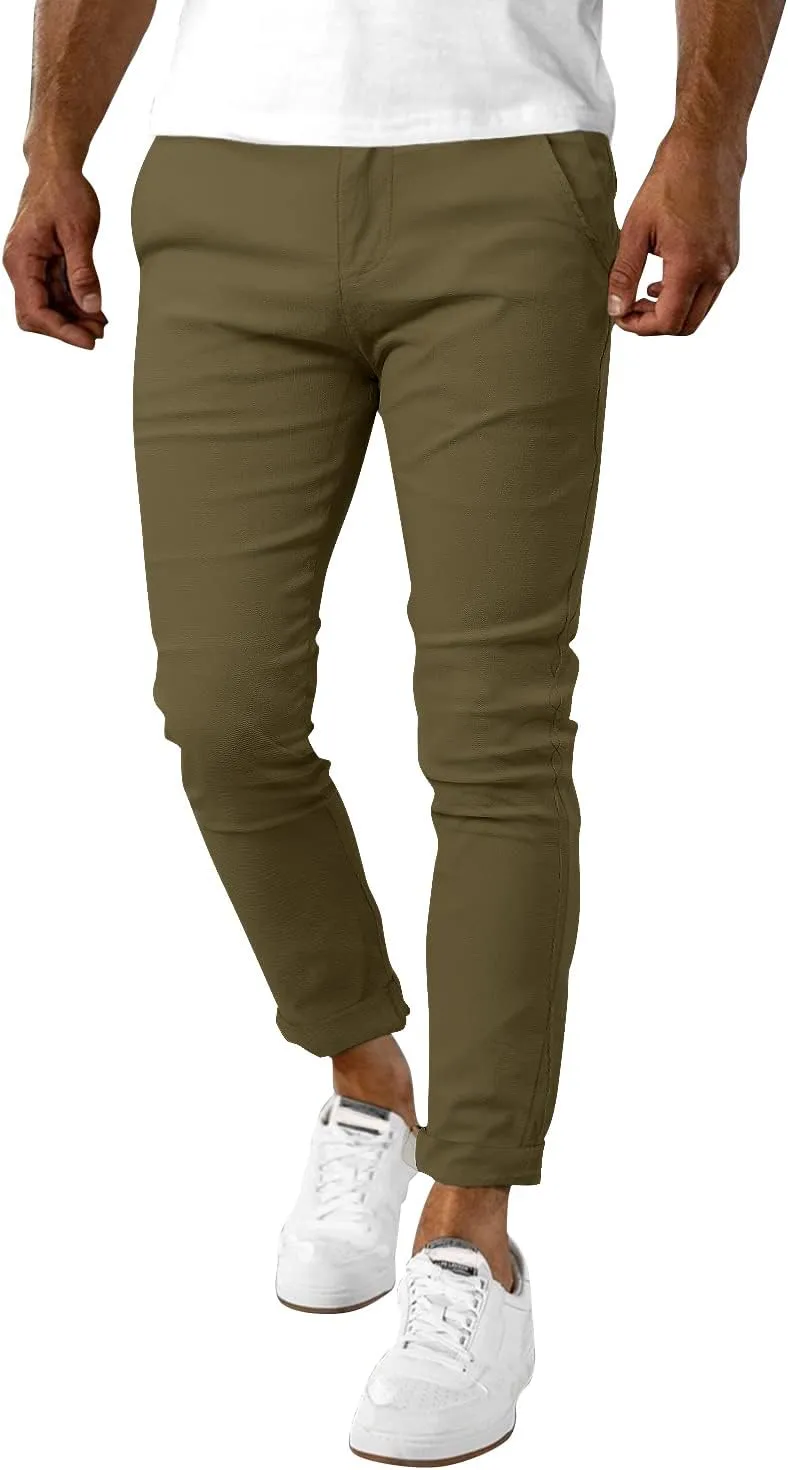 Woenzaia Men's Casual Slim Fit Pants Skinny Stretch Dress Slacks