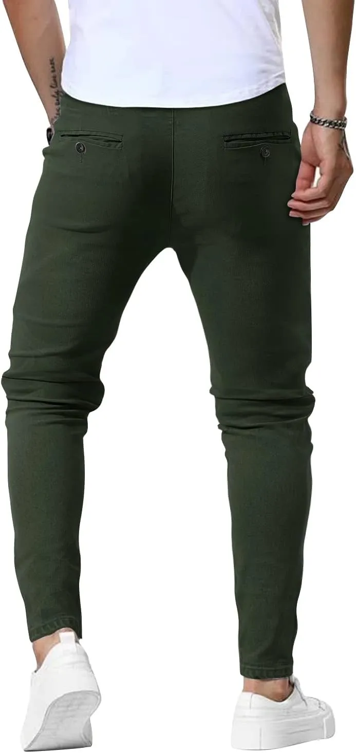 Woenzaia Men's Casual Slim Fit Pants Skinny Stretch Dress Slacks