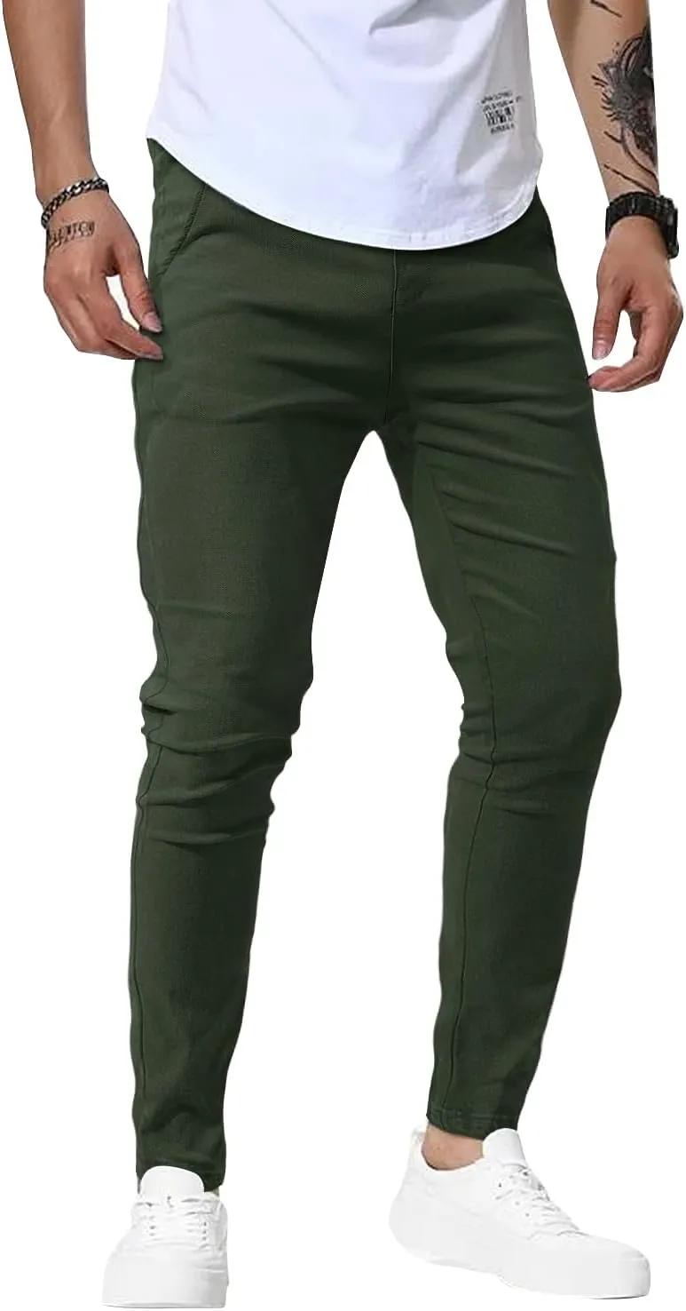 Woenzaia Men's Casual Slim Fit Pants Skinny Stretch Dress Slacks