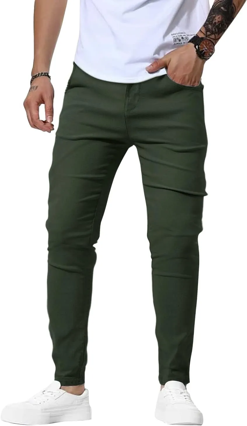 Woenzaia Men's Casual Slim Fit Pants Skinny Stretch Dress Slacks