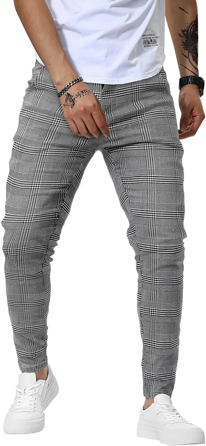 Woenzaia Men's Casual Slim Fit Pants Skinny Stretch Dress Slacks