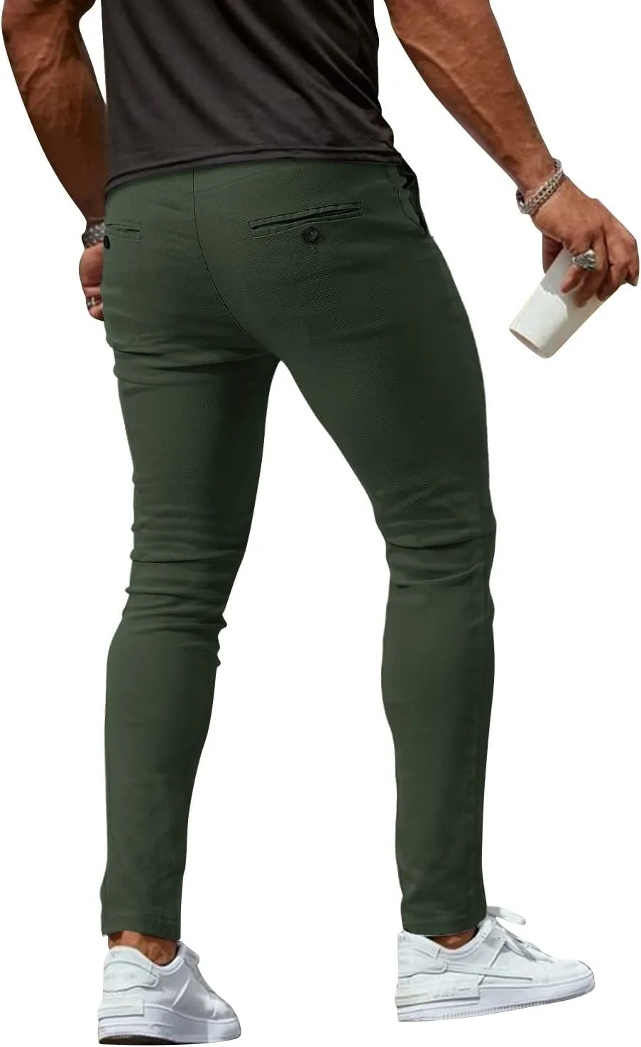 Woenzaia Men's Casual Slim Fit Pants Skinny Stretch Dress Slacks