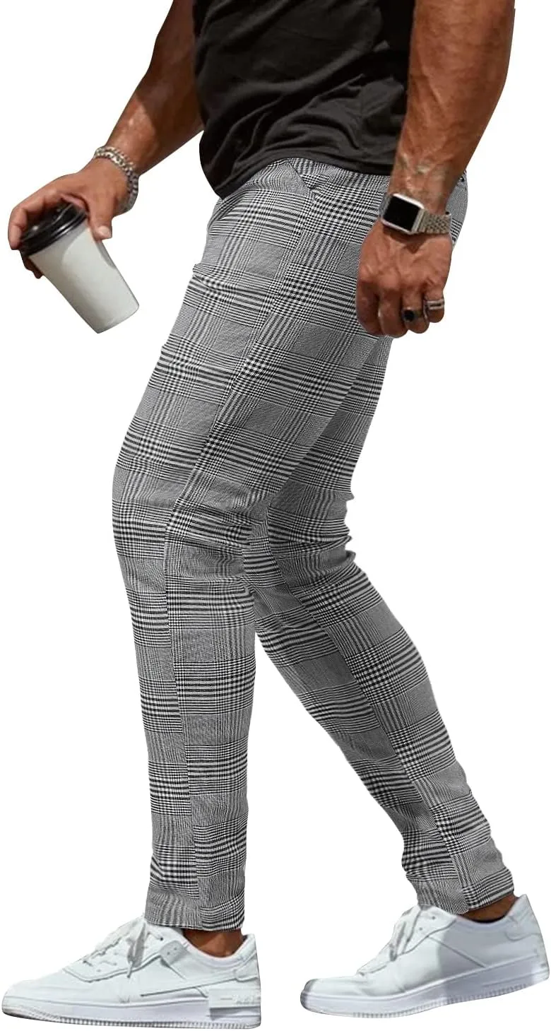 Woenzaia Men's Casual Slim Fit Pants Skinny Stretch Dress Slacks