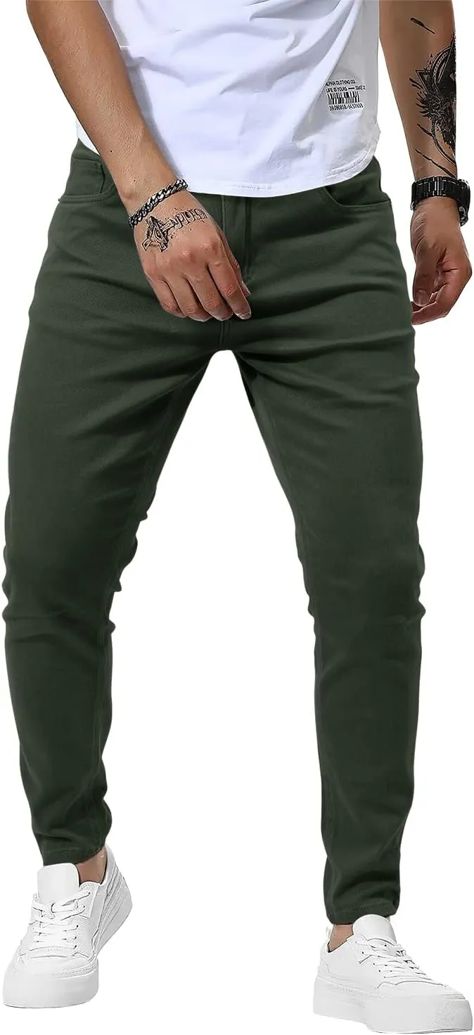 Woenzaia Men's Casual Slim Fit Pants Skinny Stretch Dress Slacks