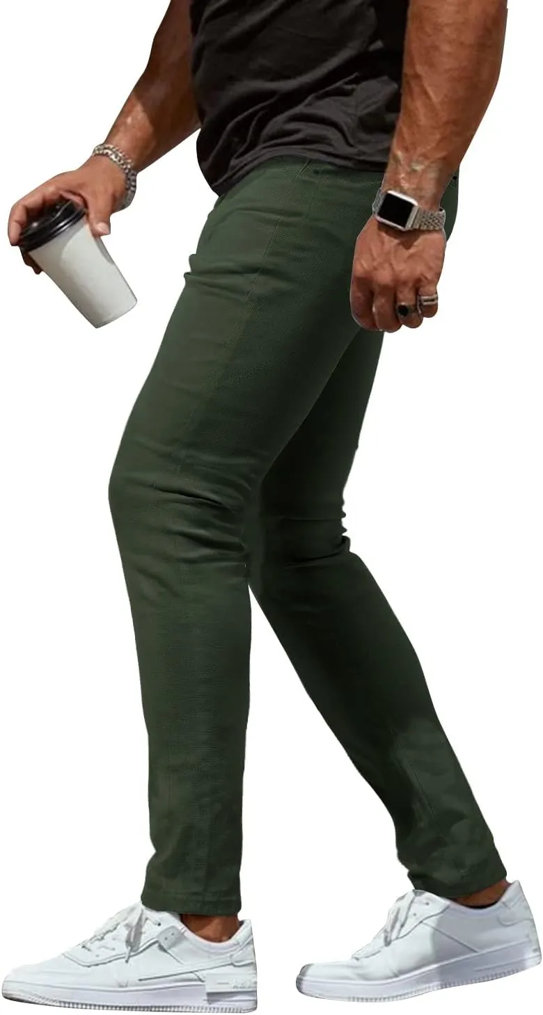 Woenzaia Men's Casual Slim Fit Pants Skinny Stretch Dress Slacks