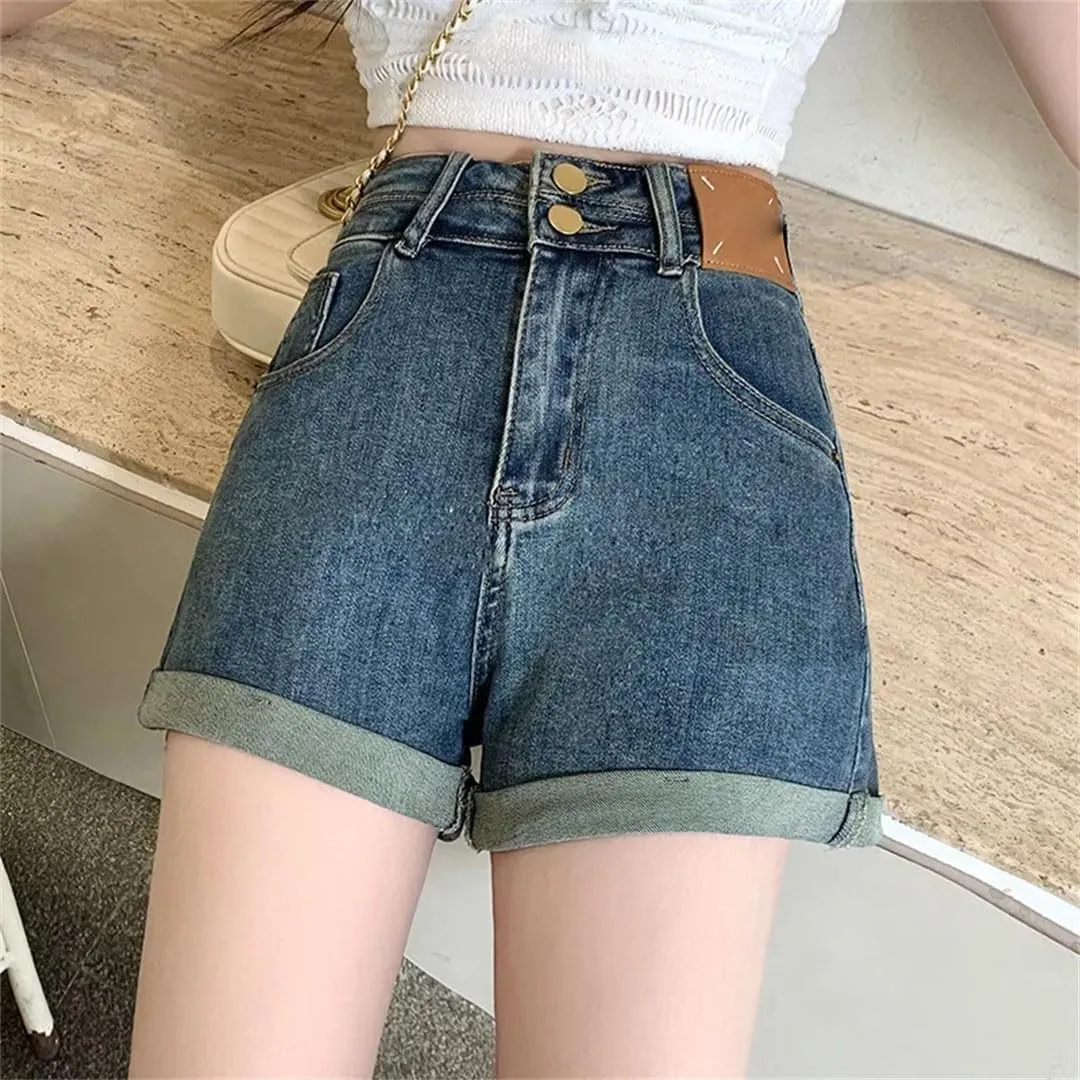 Women Elegant Slimming High-Waisted Rolled Edge Plus Size Denim Jeans