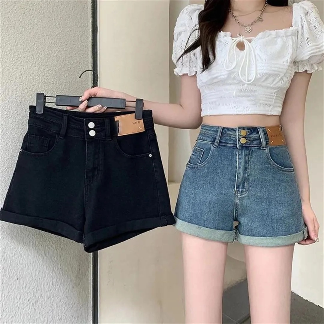 Women Elegant Slimming High-Waisted Rolled Edge Plus Size Denim Jeans