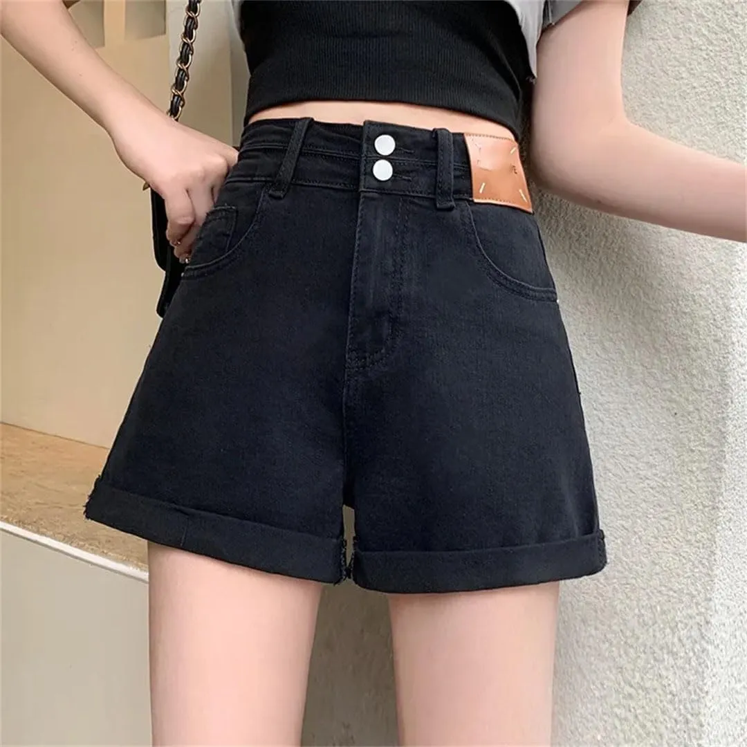 Women Elegant Slimming High-Waisted Rolled Edge Plus Size Denim Jeans