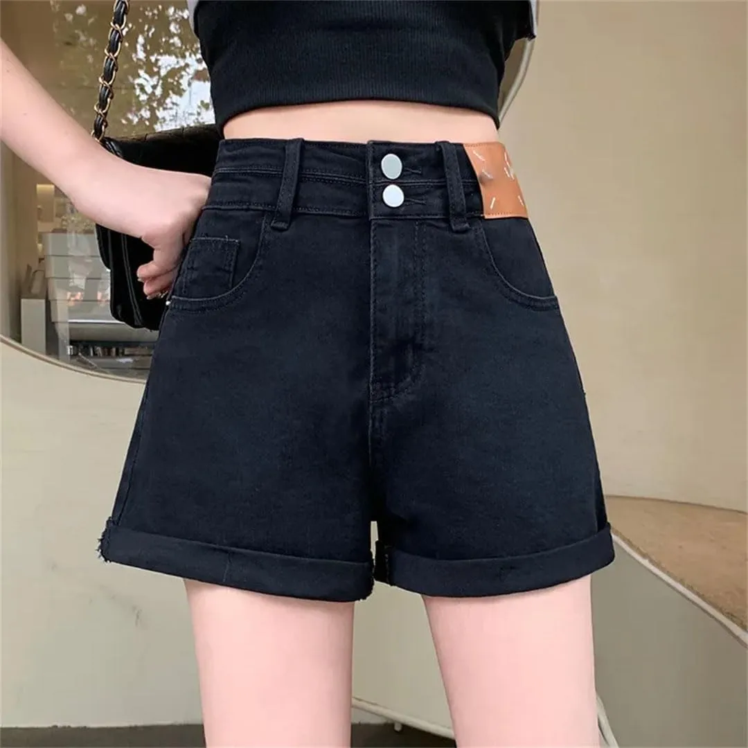 Women Elegant Slimming High-Waisted Rolled Edge Plus Size Denim Jeans