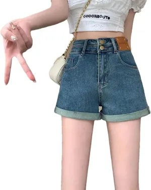 Women Elegant Slimming High-Waisted Rolled Edge Plus Size Denim Jeans