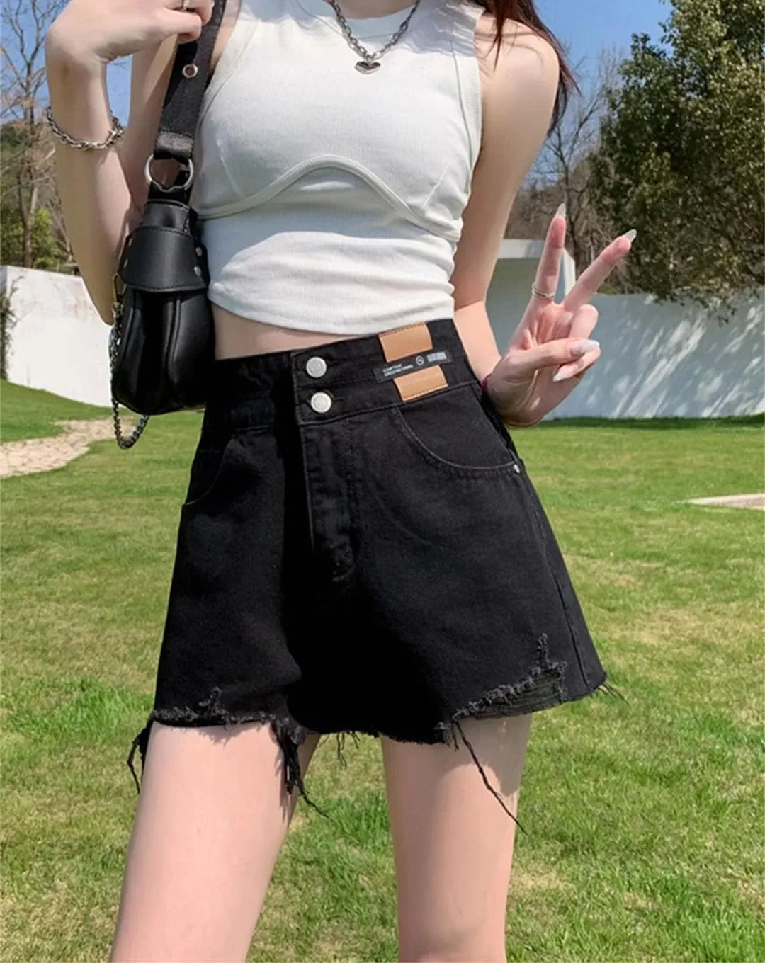 Women High Waisted Streetwear A-Line Pants Jeans