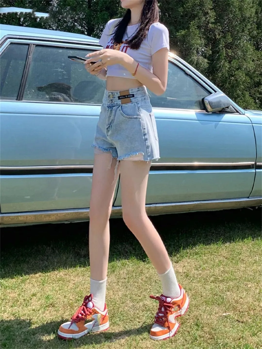 Women High Waisted Streetwear A-Line Pants Jeans