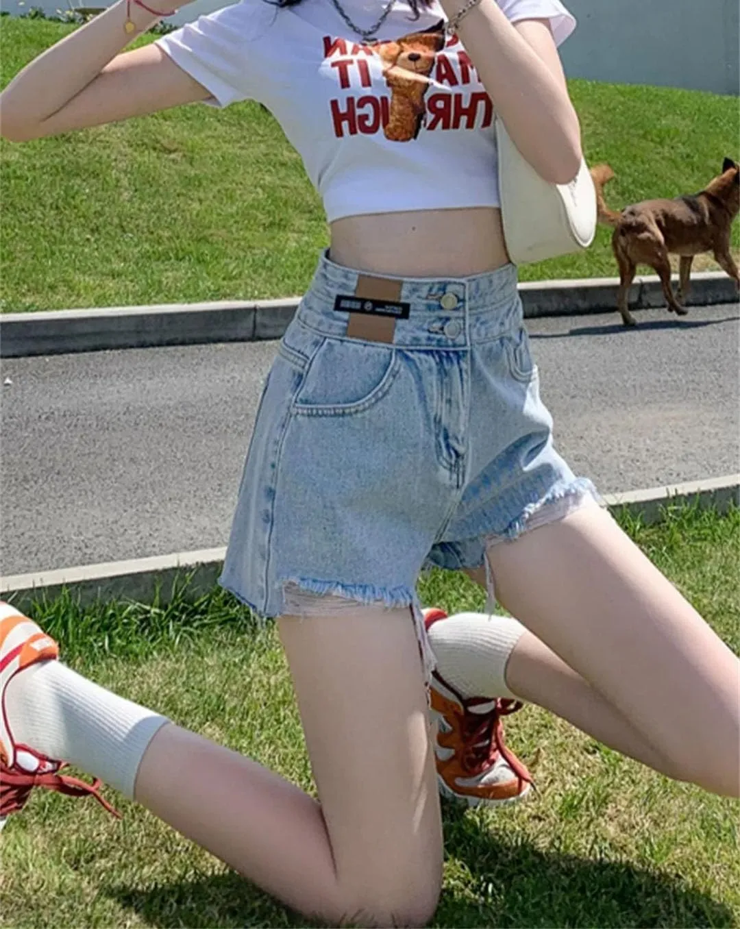 Women High Waisted Streetwear A-Line Pants Jeans