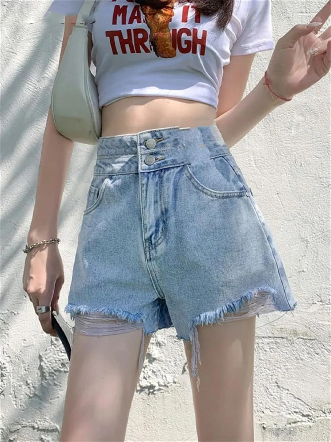Women High Waisted Streetwear A-Line Pants Jeans