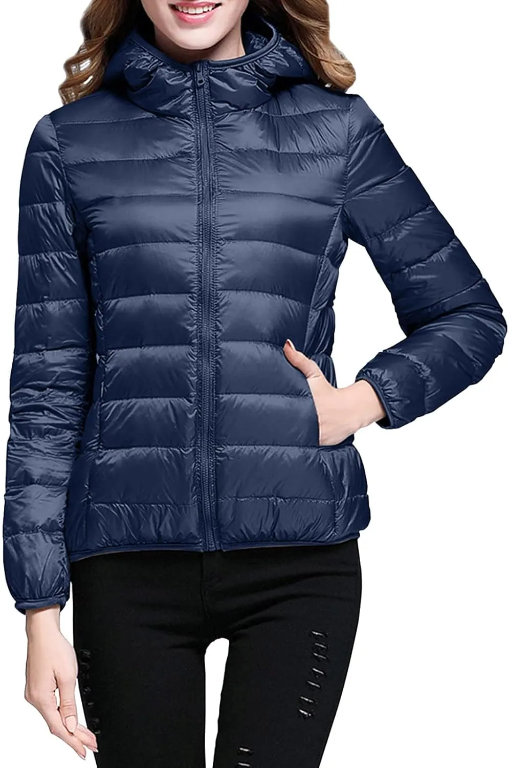 Women Puffer Jacket Reversible Fall and Winter Fashion Warm Quilted Long Hooded Padded Bubble Coat Snow Coats