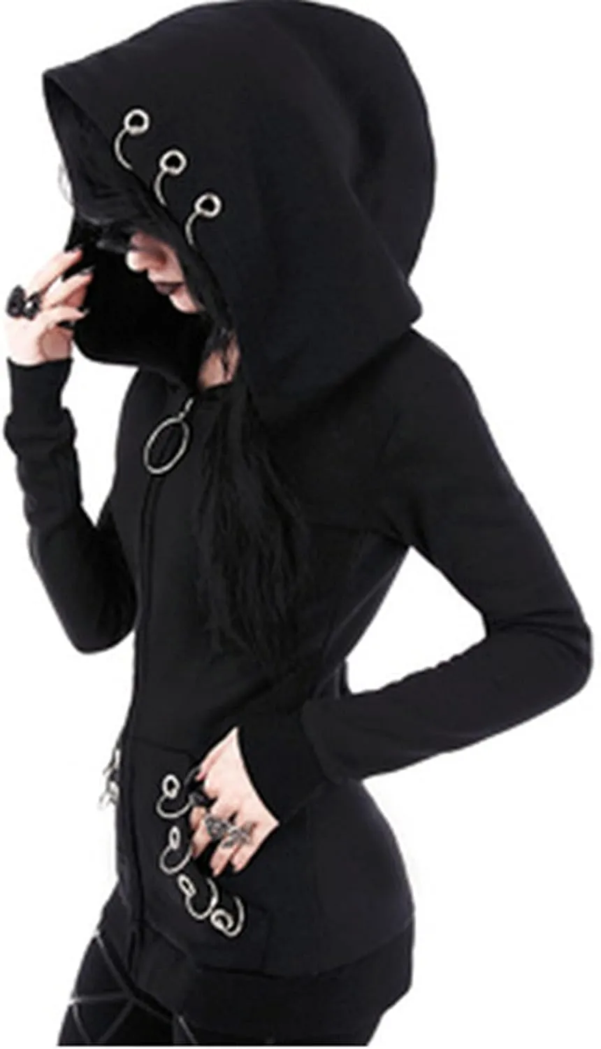 Women Punk Gothic Sweatshirt Witchcraft Moon Long Hoodie Oversized Long Sleeve Zip Up Hoodie