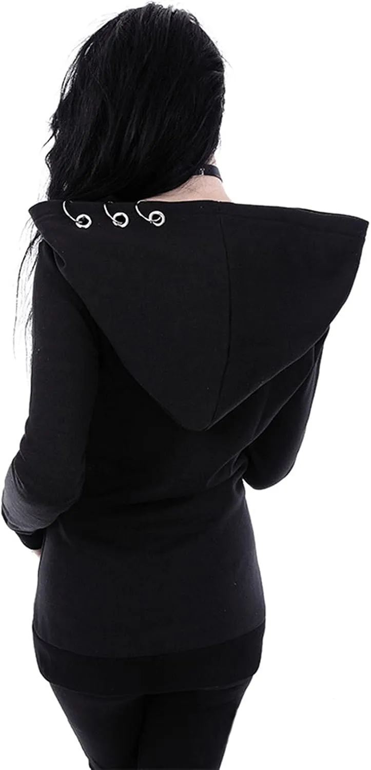 Women Punk Gothic Sweatshirt Witchcraft Moon Long Hoodie Oversized Long Sleeve Zip Up Hoodie