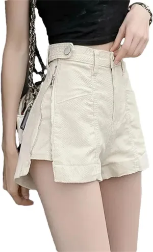 Women Zipper Shorts Jeans Loose High Waist Short Pants Streetwear Denim Wide Leg Pant