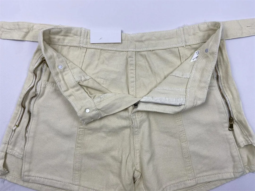 Women Zipper Shorts Jeans Loose High Waist Short Pants Streetwear Denim Wide Leg Pant