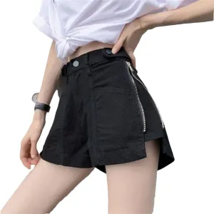 Women Zipper Shorts Jeans Loose High Waist Short Pants Streetwear Denim Wide Leg Pant