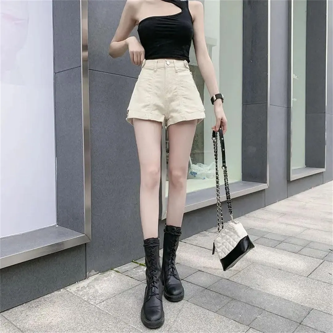 Women Zipper Shorts Jeans Loose High Waist Short Pants Streetwear Denim Wide Leg Pant