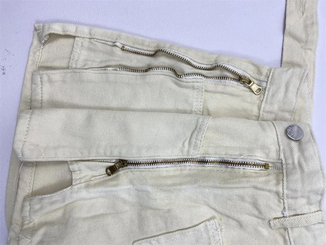 Women Zipper Shorts Jeans Loose High Waist Short Pants Streetwear Denim Wide Leg Pant