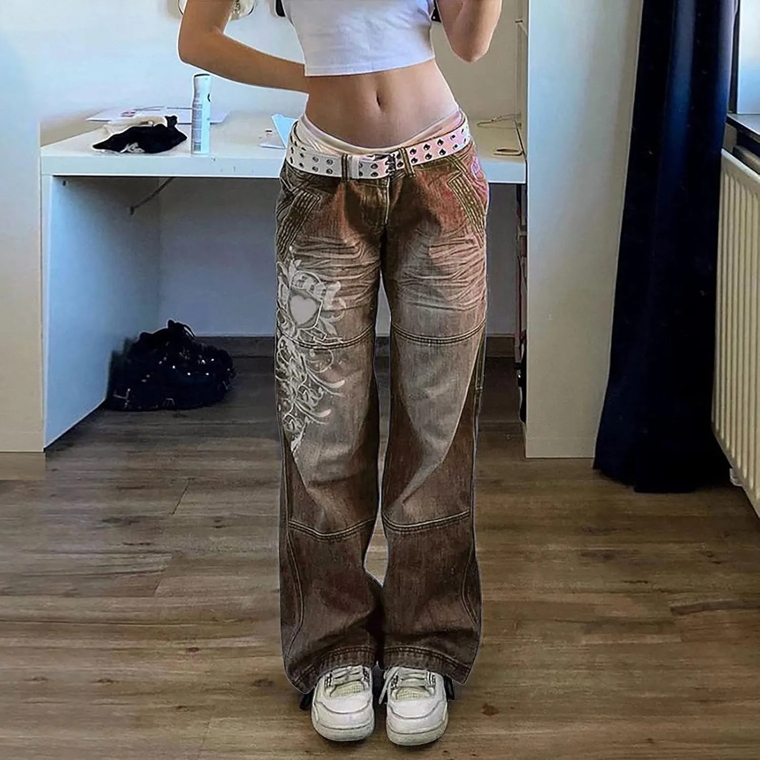 Women's Baggy Denim Pants High Waisted Y2K Wide Leg Oversized Plus Size Boyfriend Cargo Jeans Streetwear Trouser