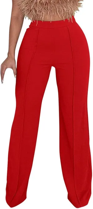 Womens Business Casual Pants Zipper Comfort Straight Leg Pants Trendy Solid Color Fall High Waisted Trousers