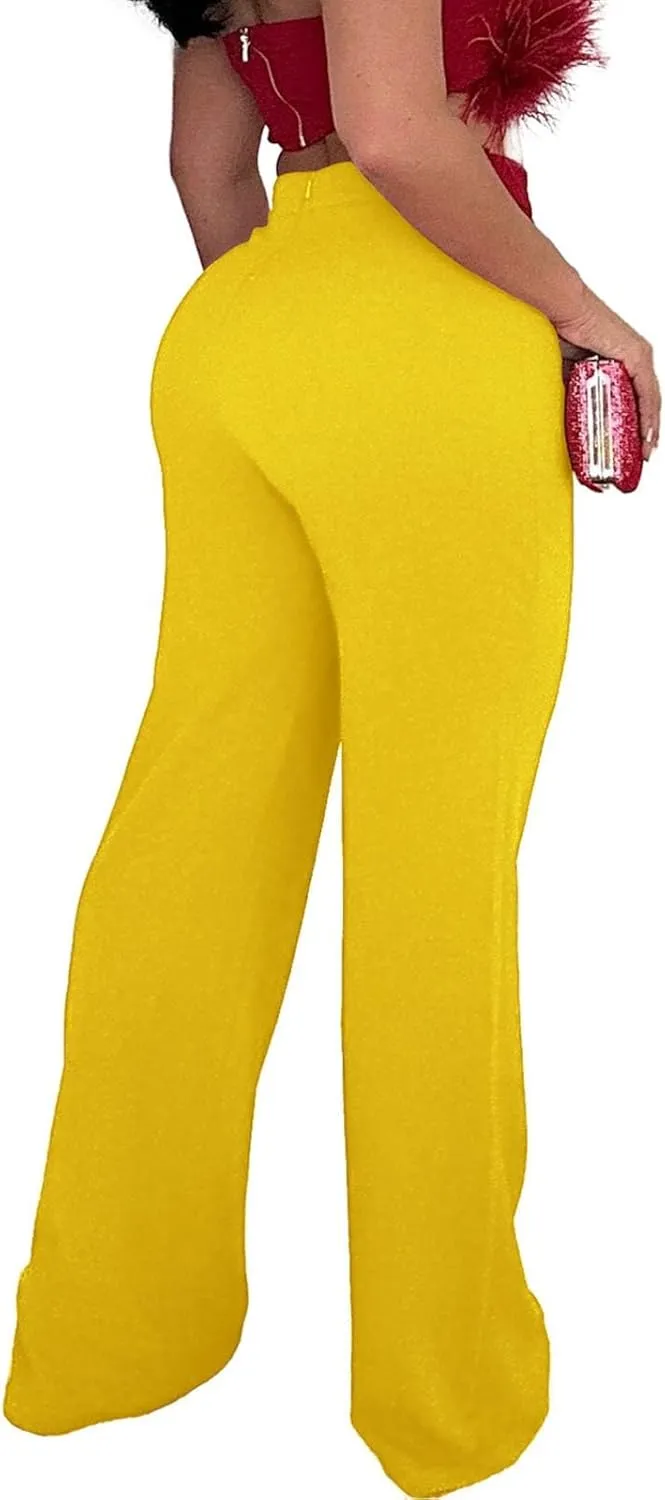 Womens Business Casual Pants Zipper Comfort Straight Leg Pants Trendy Solid Color Fall High Waisted Trousers