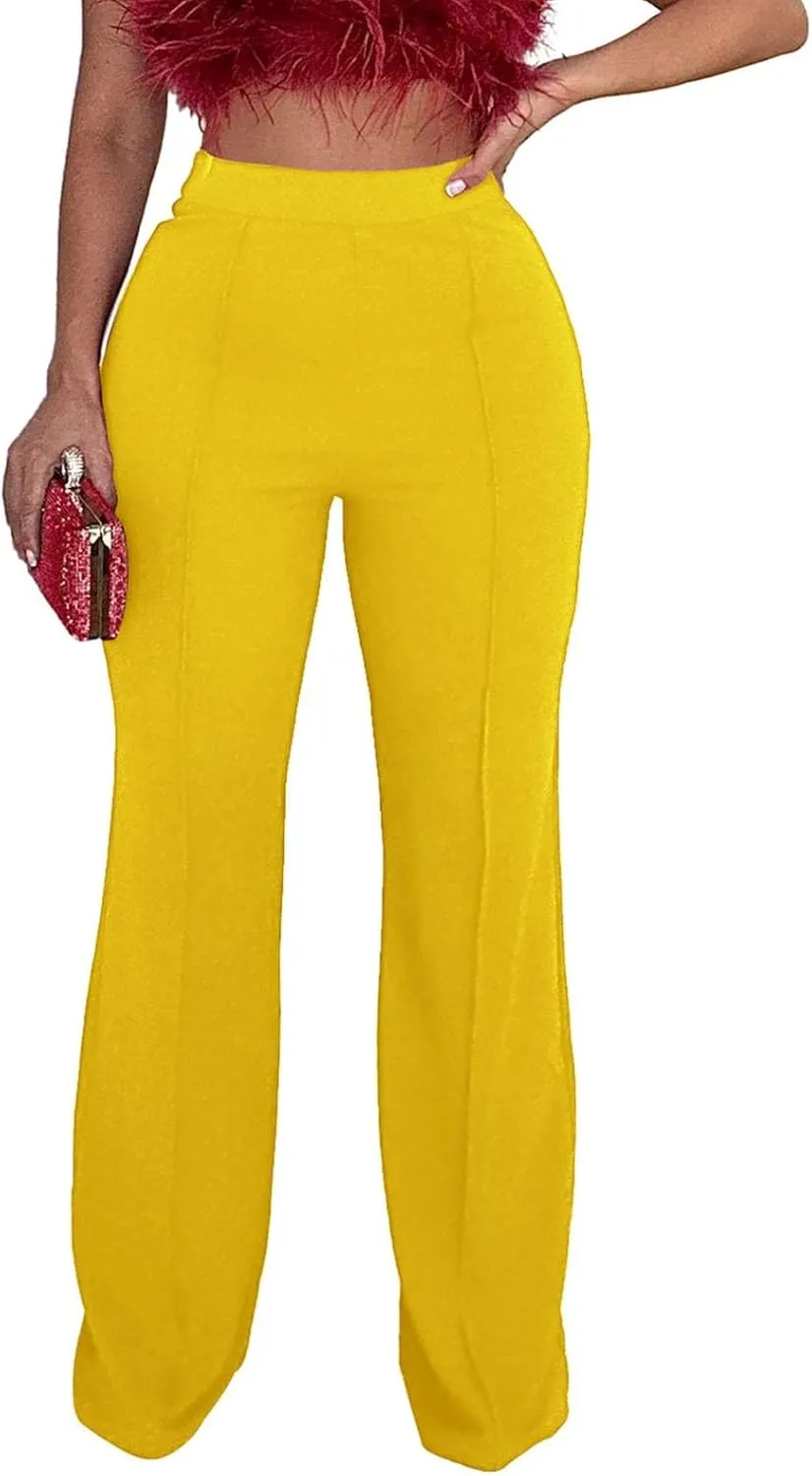 Womens Business Casual Pants Zipper Comfort Straight Leg Pants Trendy Solid Color Fall High Waisted Trousers