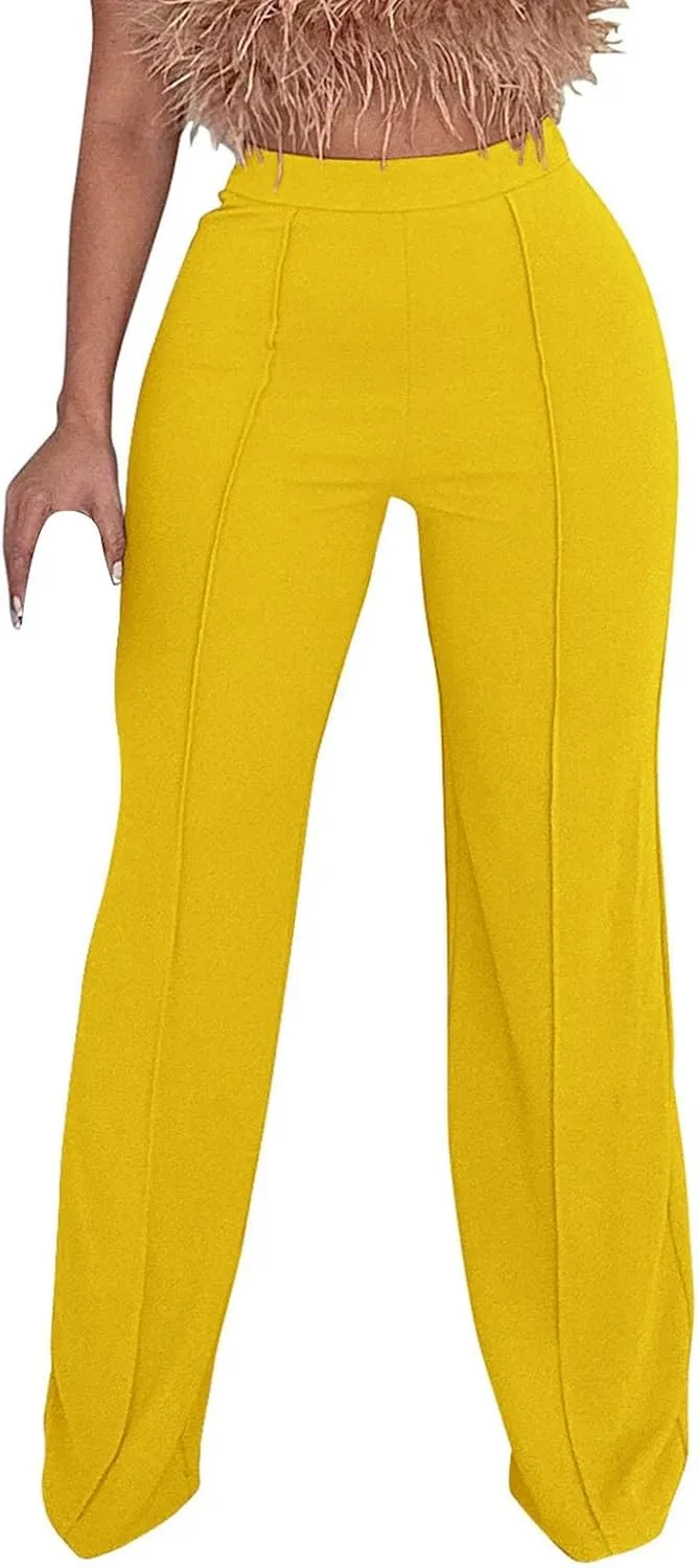 Womens Business Casual Pants Zipper Comfort Straight Leg Pants Trendy Solid Color Fall High Waisted Trousers