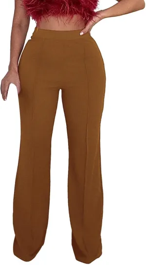 Womens Business Casual Pants Zipper Comfort Straight Leg Pants Trendy Solid Color Fall High Waisted Trousers