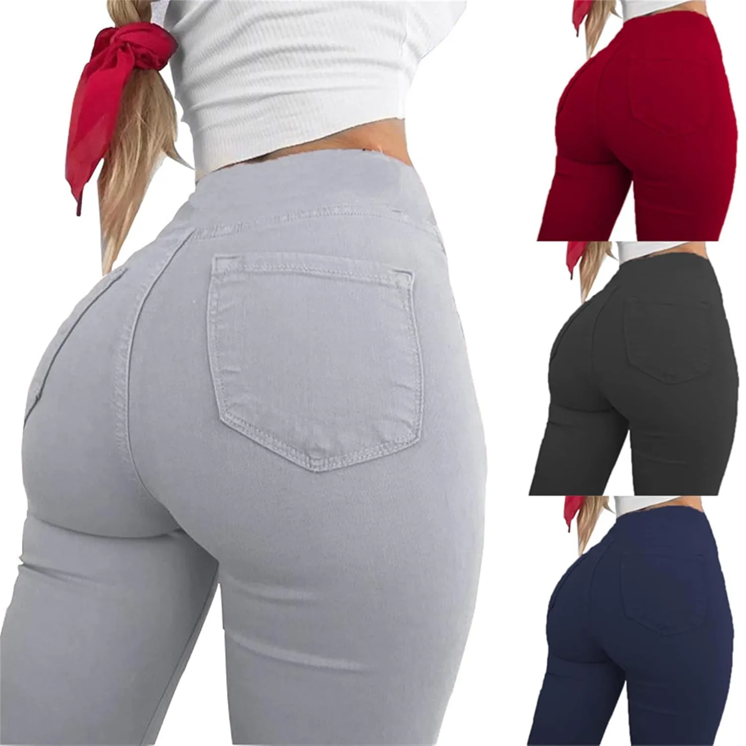 Women's Butt Lifting Jegging Jeans High Waist Stretch Skinny Pencil Jeans Slim Fit Comfy Tapered Denim Pants Trousers (2X-Large,Grey)