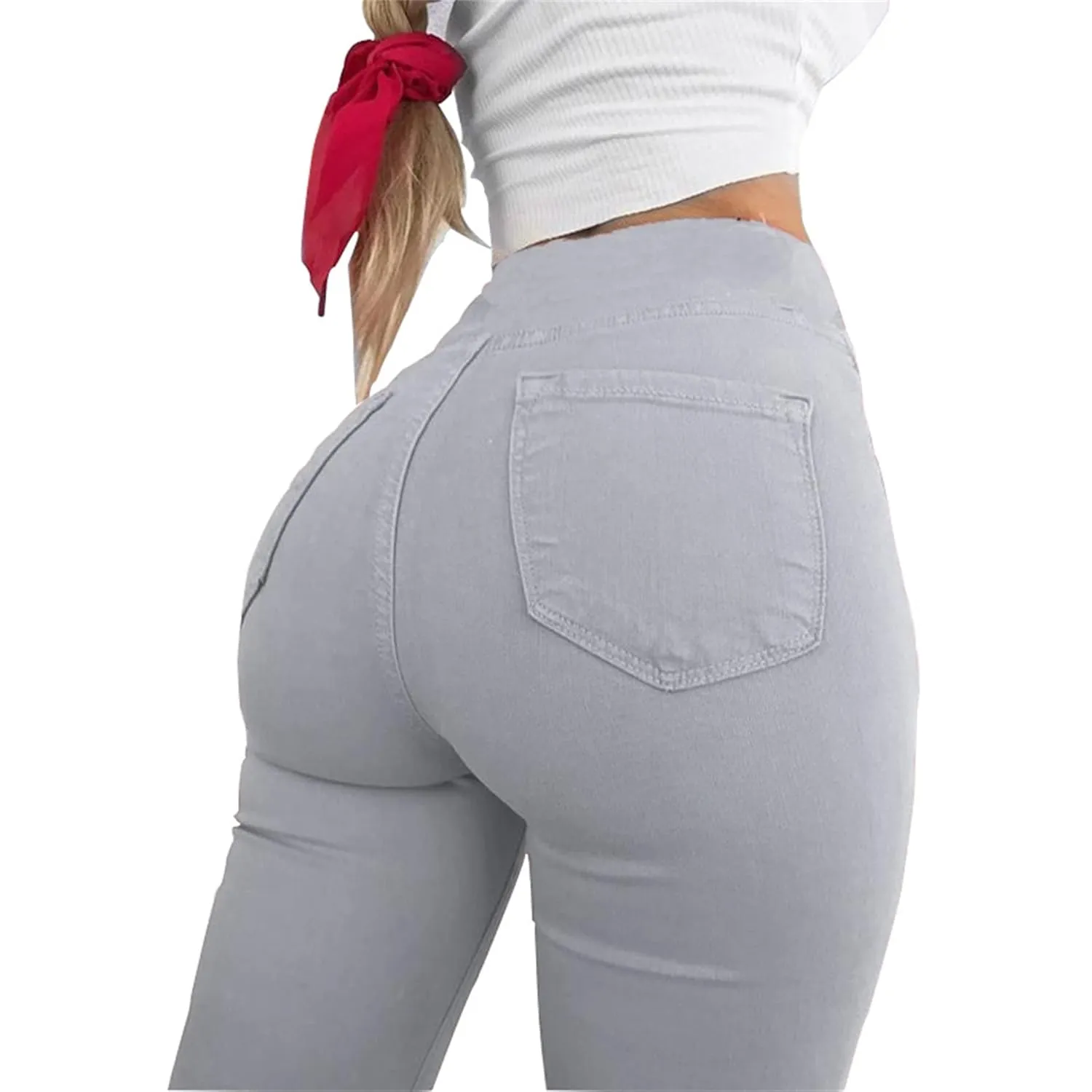 Women's Butt Lifting Jegging Jeans High Waist Stretch Skinny Pencil Jeans Slim Fit Comfy Tapered Denim Pants Trousers (2X-Large,Grey)