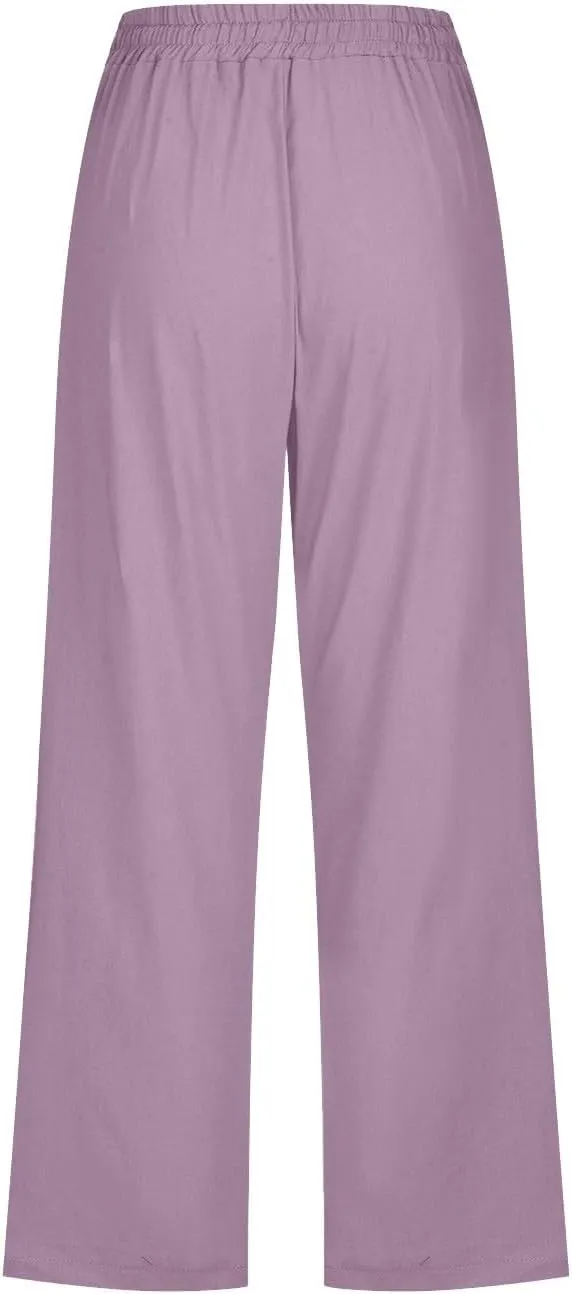 Women's Capris Pants High Waist Drawstring Comfy Cropped Pants Lightweight Casual Joggers Buttons Trim with Pocket