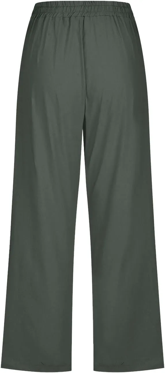 Women's Capris Pants High Waist Drawstring Comfy Cropped Pants Lightweight Casual Joggers Buttons Trim with Pocket