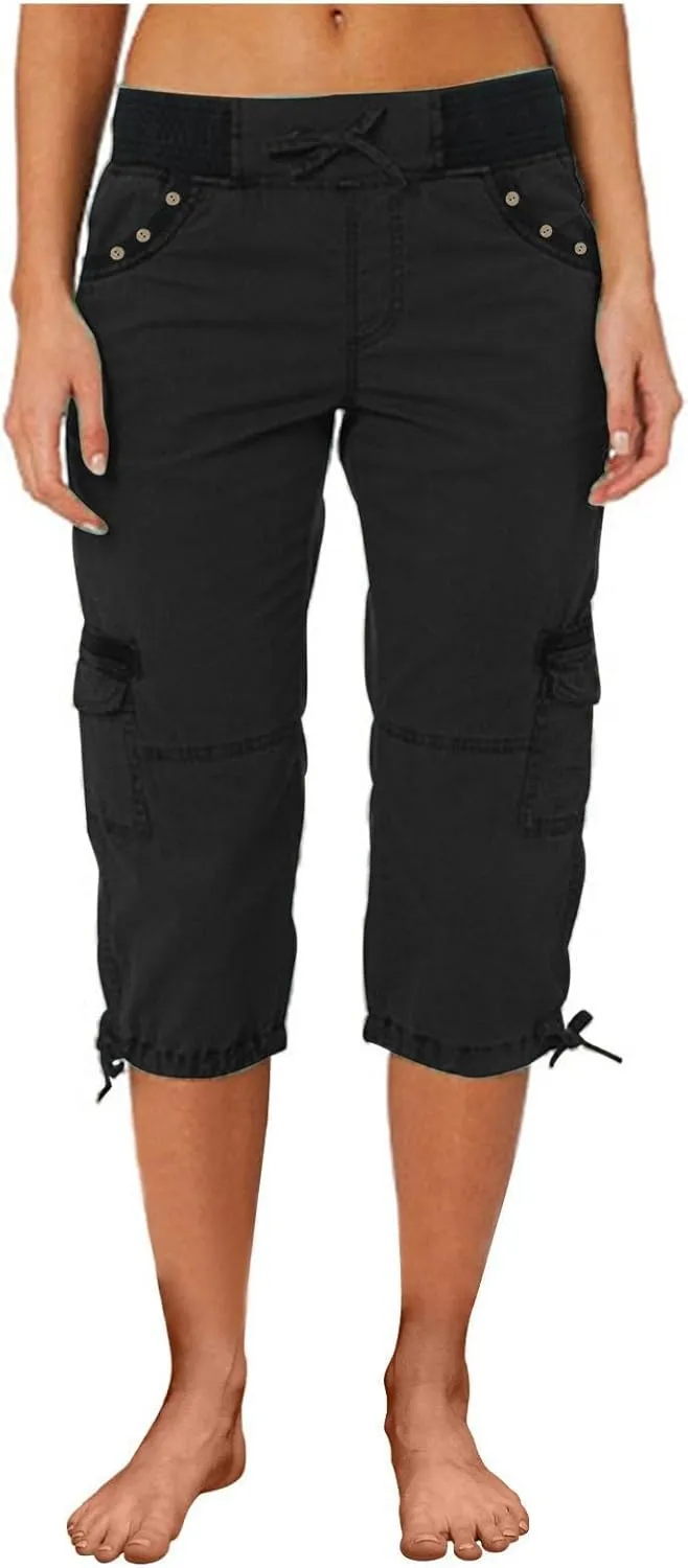 Women's Cargo Capris Pants with 6 Pockets Lightweight Quick Dry Travel Hiking Summer Pants Casual Cargo Capris
