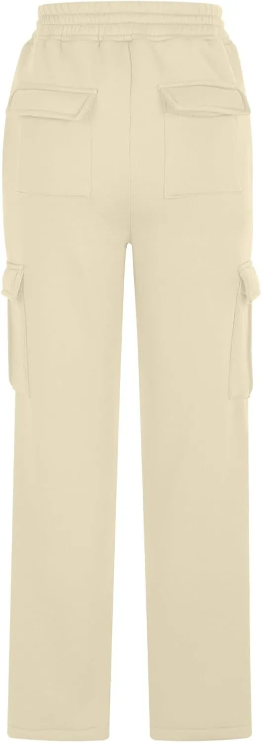 Women's Cargo Sweatpants Elastic High Waist Wide Leg Joggers Pants Baggy Straight Leg Drawstring Trousers with Pockets