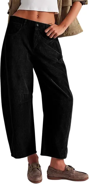 Women's Corduroy Flare Pants Elastic Waist Bell Bottom Trousers 2024 Women Fashion Trendy Loose Fall Flare Trouser