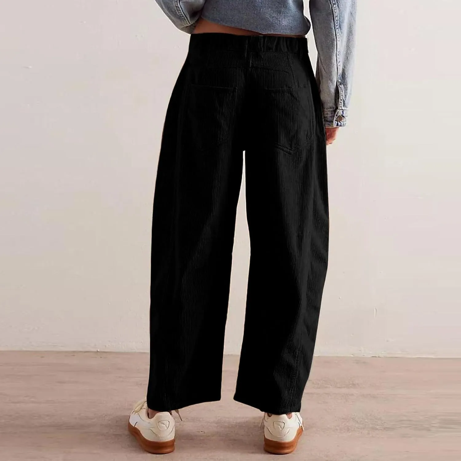 Women's Corduroy Flare Pants Elastic Waist Bell Bottom Trousers 2024 Women Fashion Trendy Loose Fall Flare Trouser