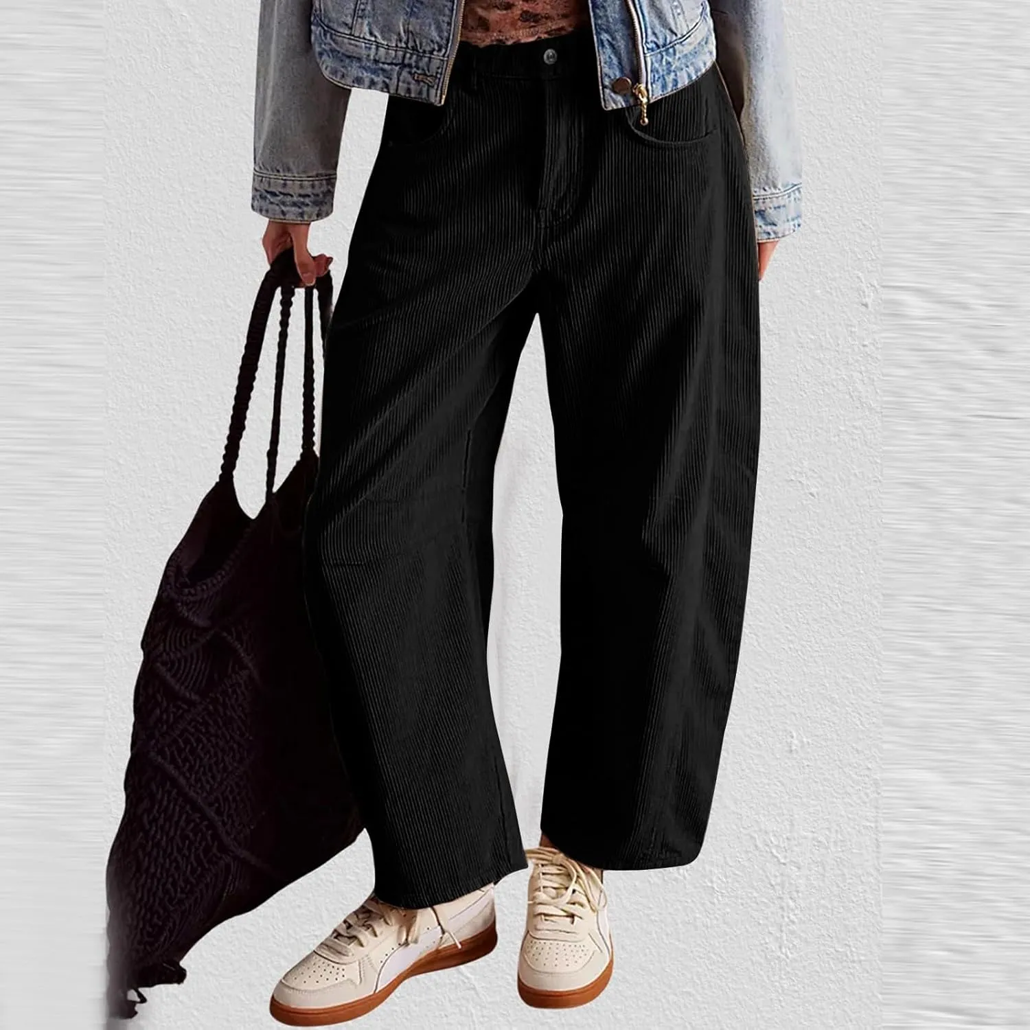 Women's Corduroy Flare Pants Elastic Waist Bell Bottom Trousers 2024 Women Fashion Trendy Loose Fall Flare Trouser
