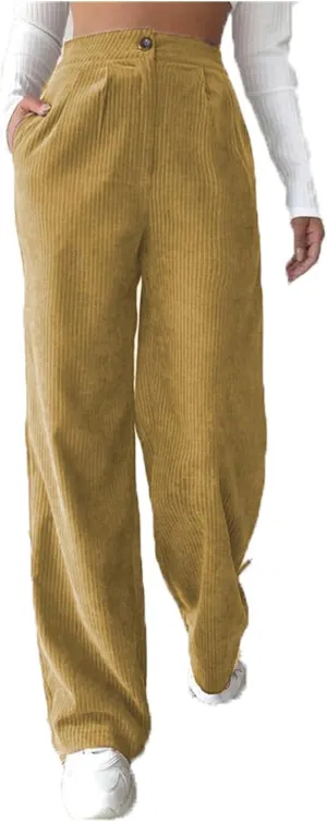 Womens Corduroy Pants High Waisted Wide Leg Palazzo Pant Dress Straight Leg Trousers Trendy Work Sweatpants Pockets